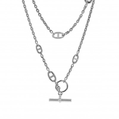 HERMES FARANDOLE SILVER LONG NECKLACE H104568B 00